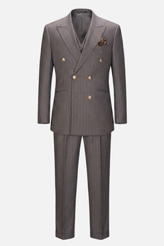 Double-Breasted Brown Three-Piece Suit