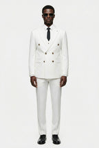 Double-Breasted White Three-Piece Suit