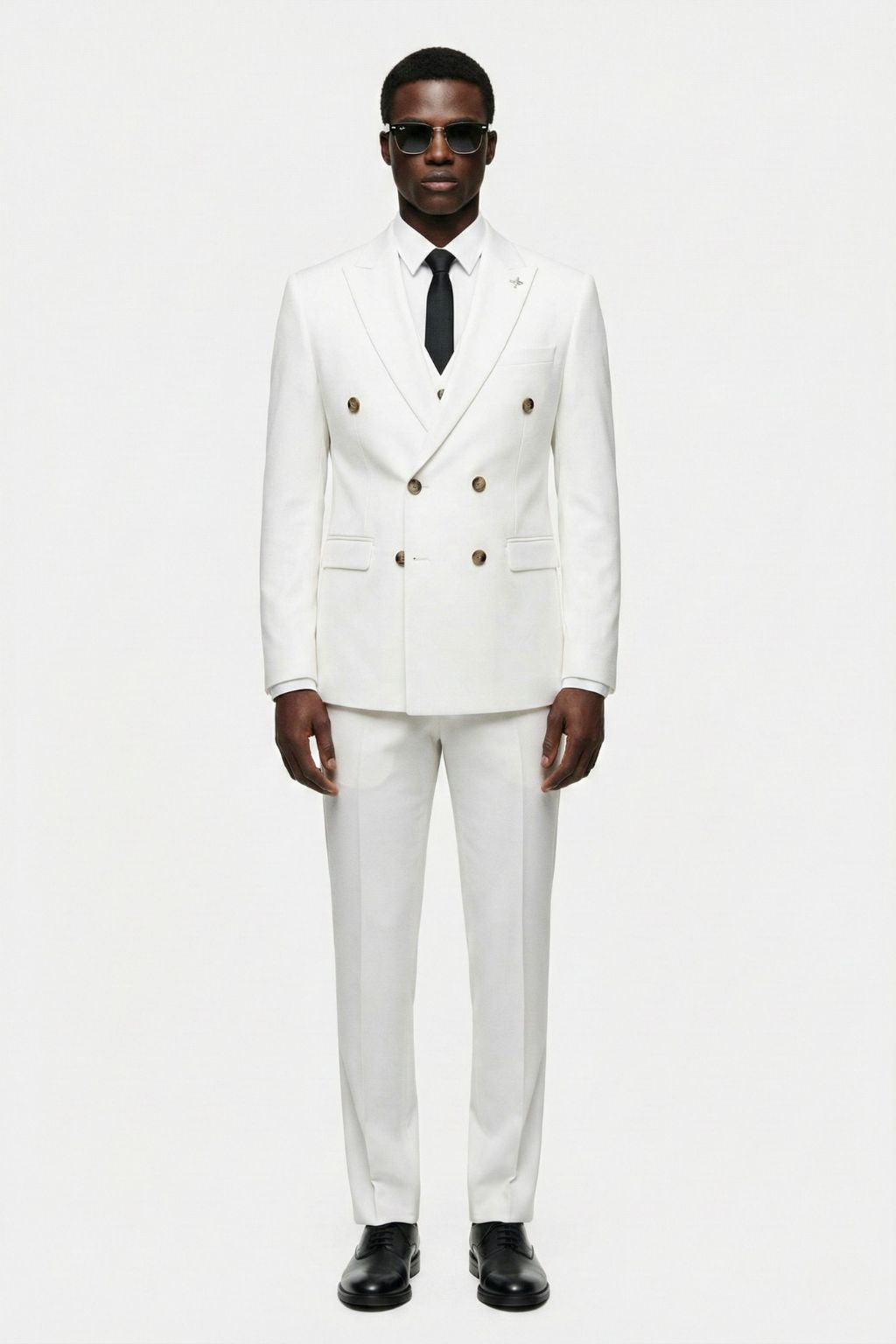 Double-Breasted White Three-Piece Suit