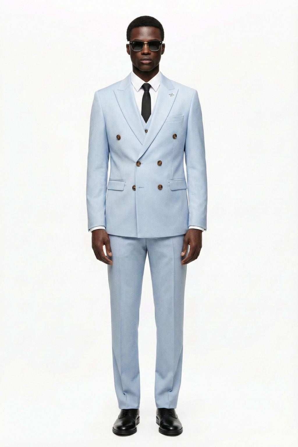 Double-Breasted Sky Blue Three-Piece Suit