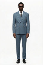 Double-Breasted Blue Three-Piece Suit