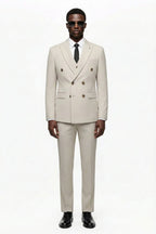 Double-Breasted Beige Three-Piece Suit