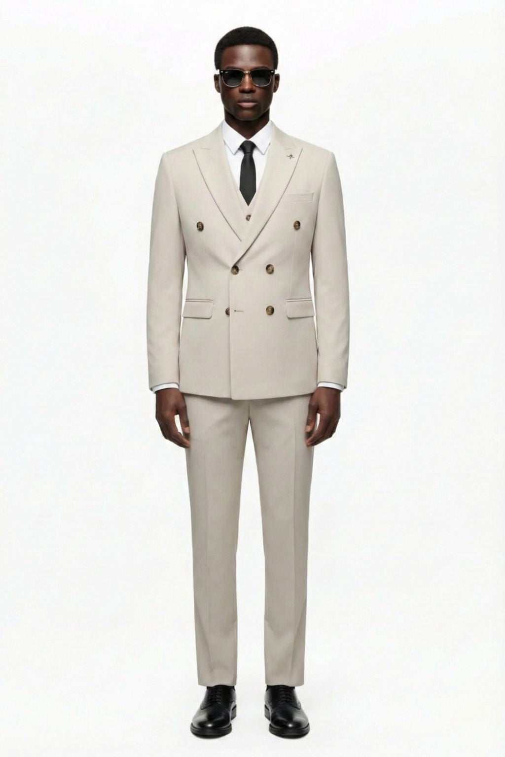 Double-Breasted Beige Three-Piece Suit