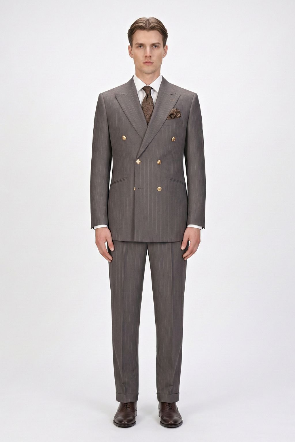 Double-Breasted Brown Three-Piece Suit