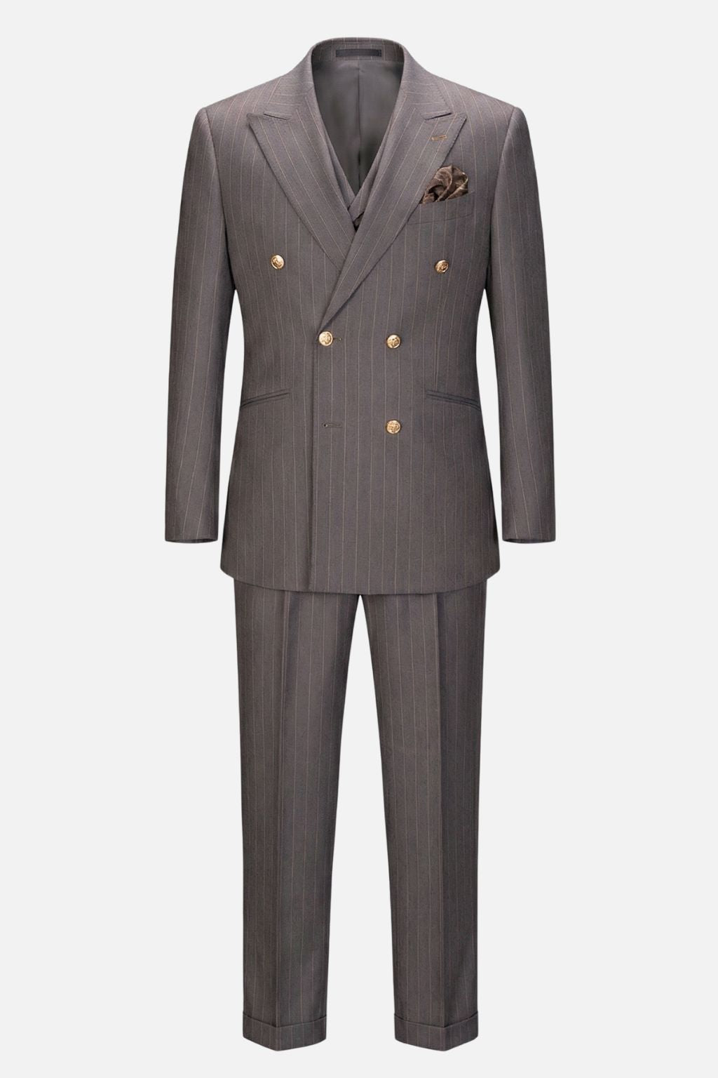 Double-Breasted Brown Three-Piece Suit