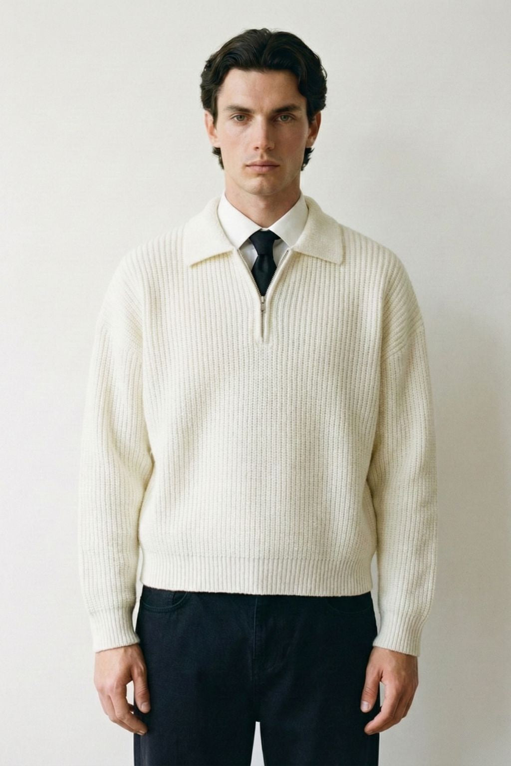 Ribbed Quarter Zip Polo