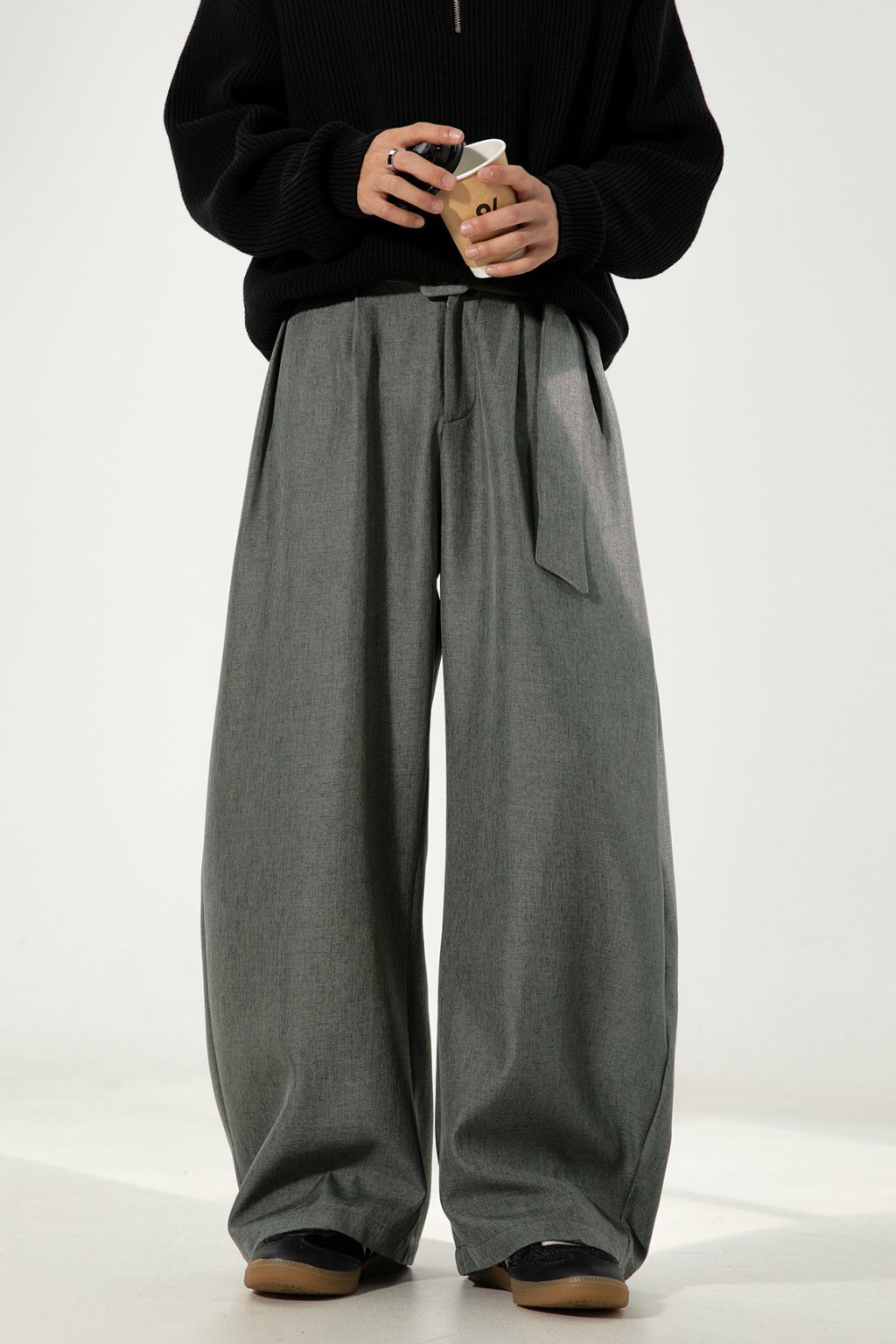 LAB Pleated Belt Wool Trousers
