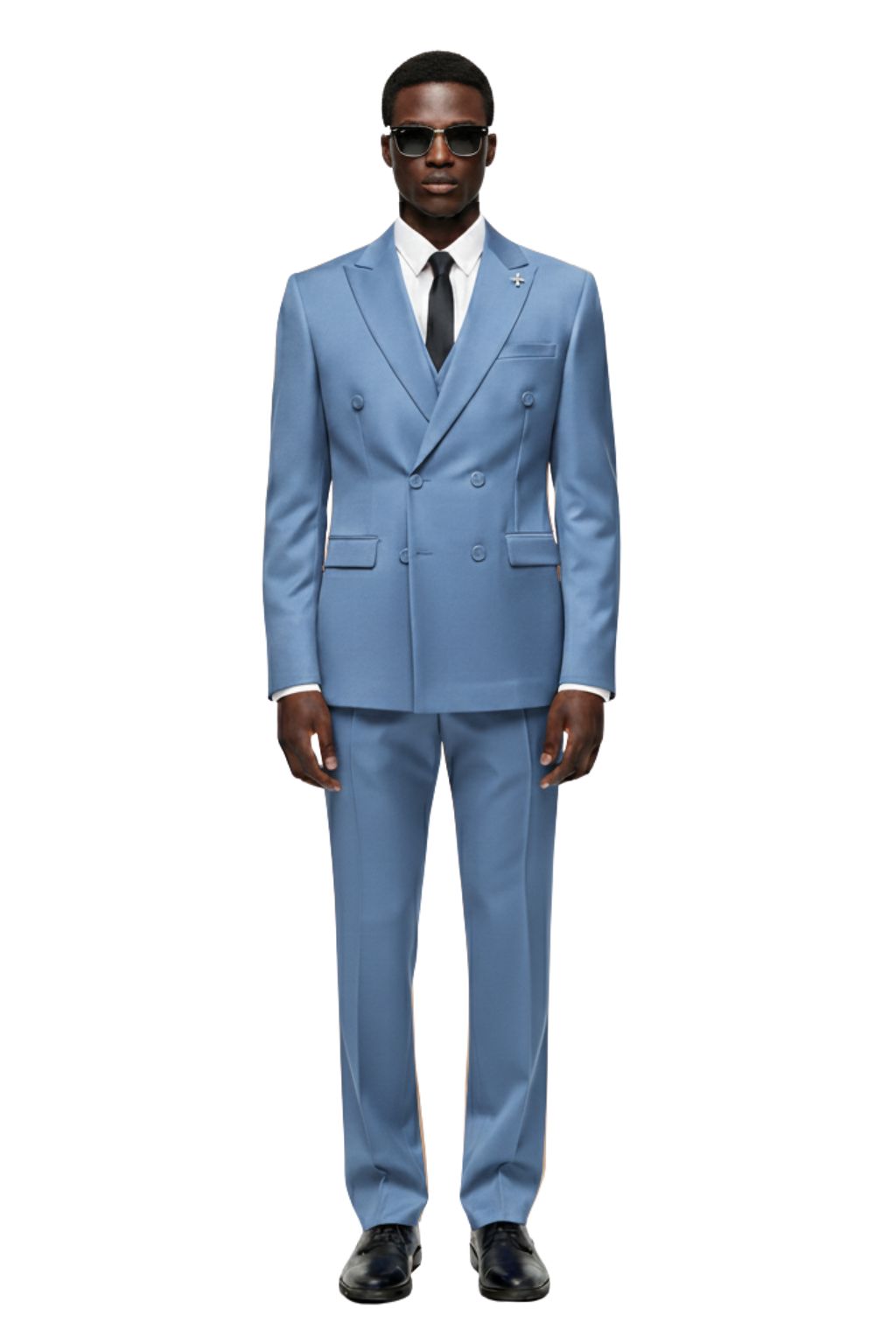 Double-Breasted Tailored Blue Three-Piece Suit