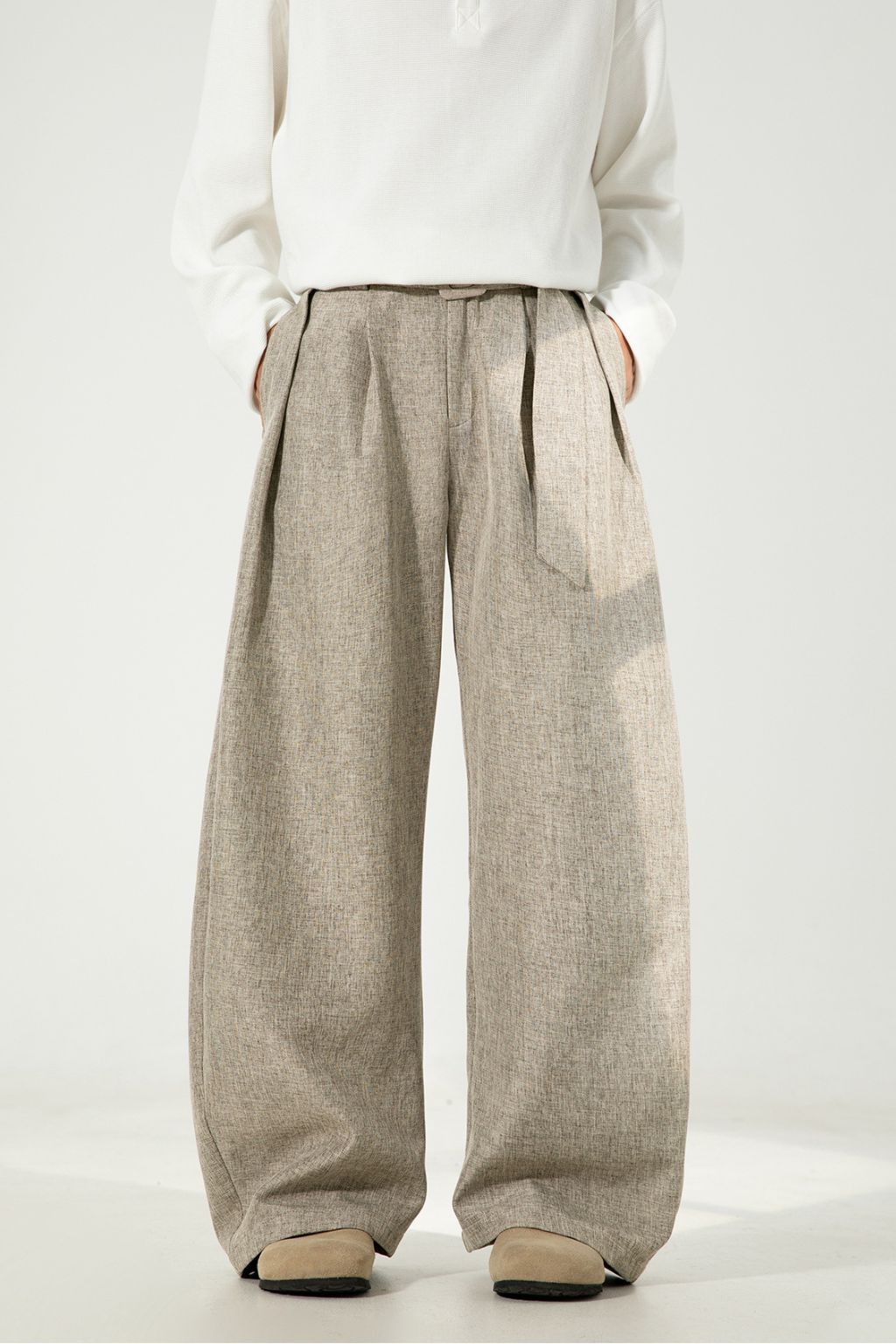 LAB Pleated Belt Wool Trousers
