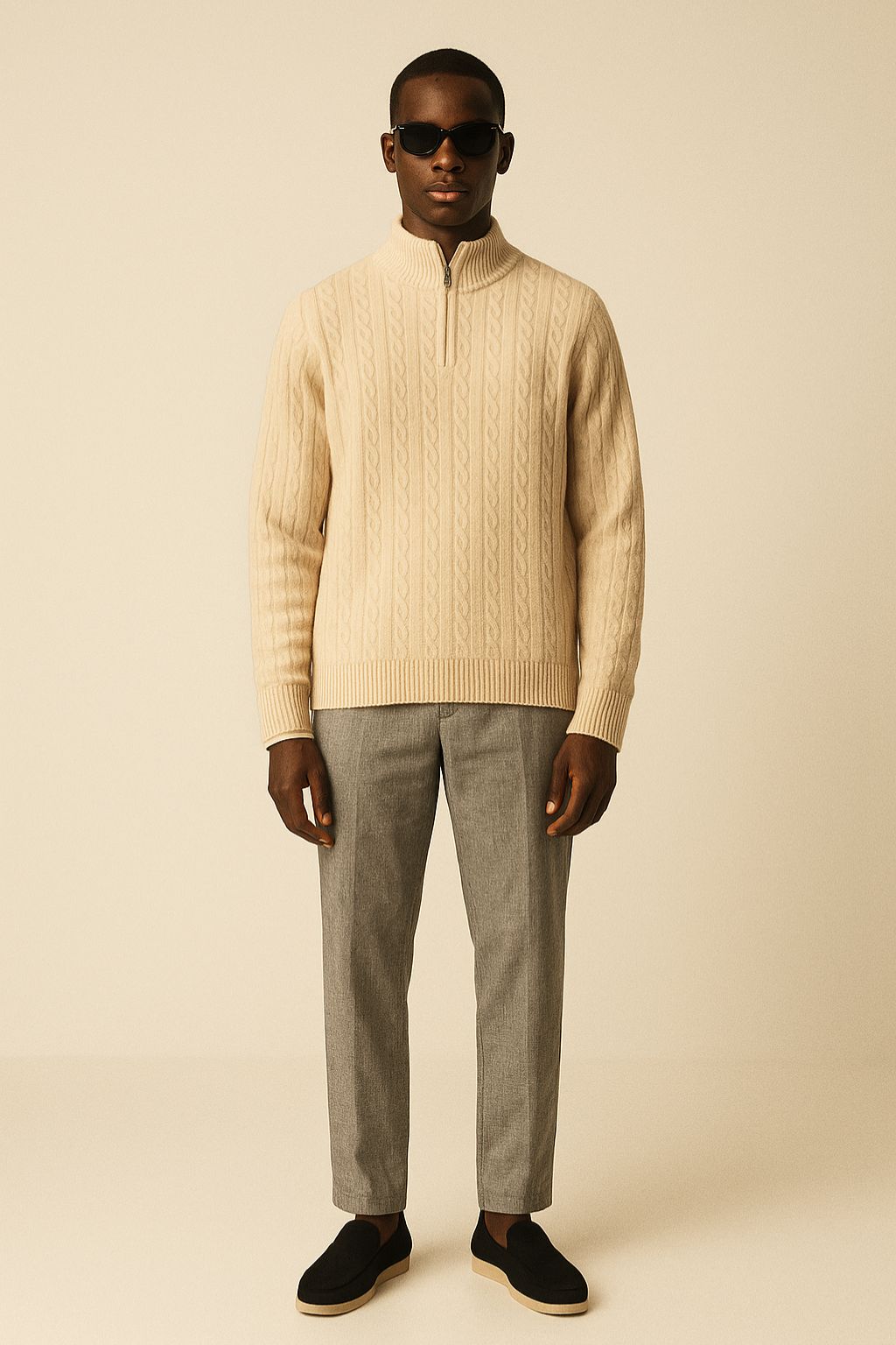 Wool Half-Zip Cable Sweater