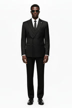 Double-Breasted Tailored Black Three-Piece Suit