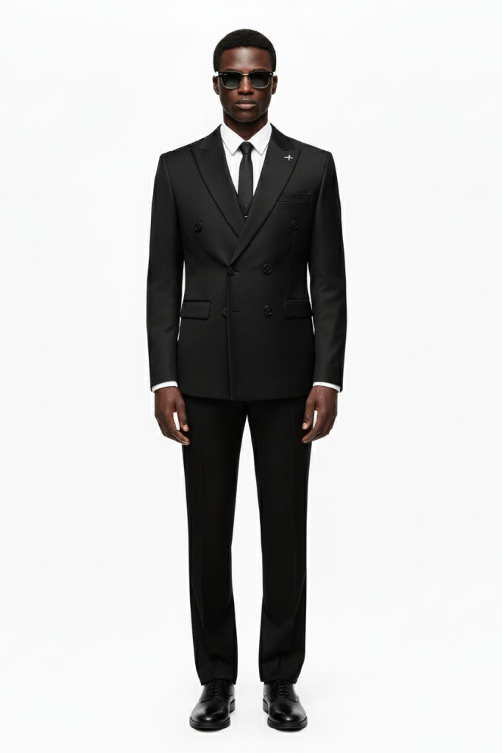 Double-Breasted Tailored Black Three-Piece Suit