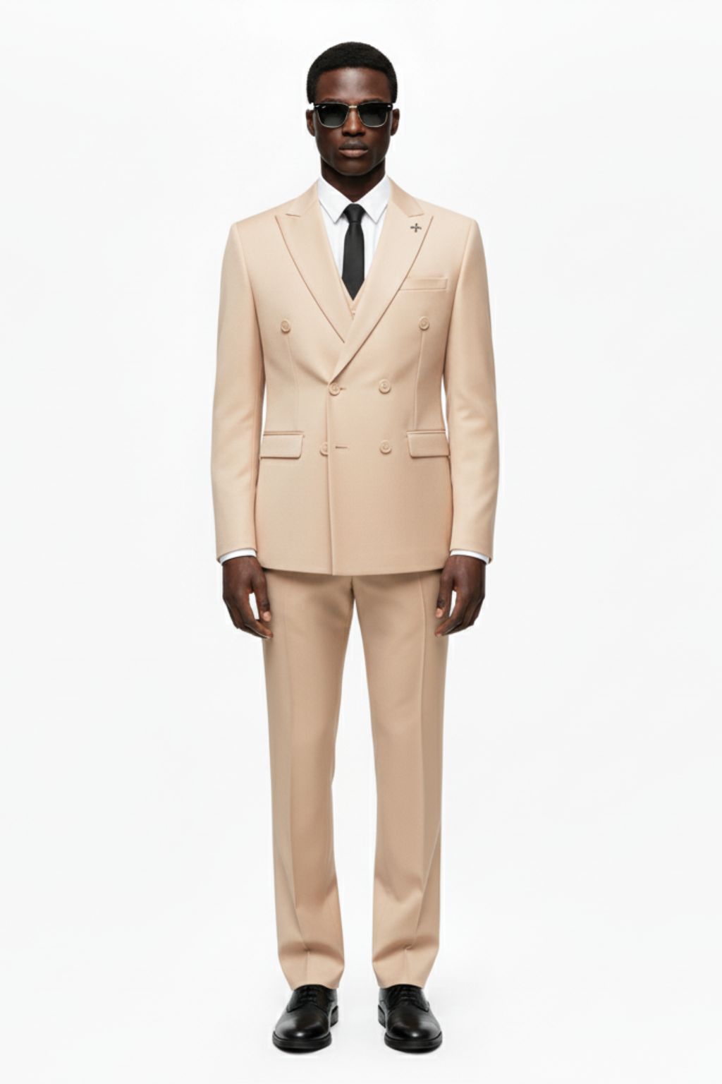 Double-Breasted Tailored Beige Three-Piece Suit