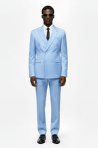 Double-Breasted Tailored Sky Blue Three-Piece Suit
