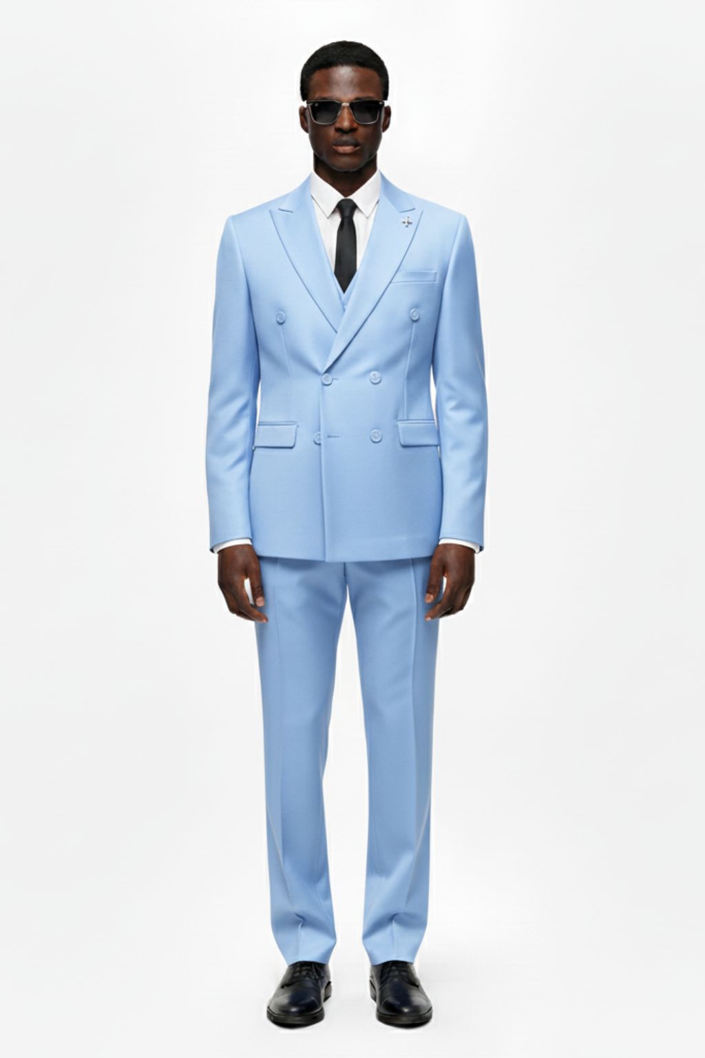 Double-Breasted Tailored Sky Blue Three-Piece Suit
