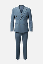 Double-Breasted Tailored Blue Three-Piece Suit