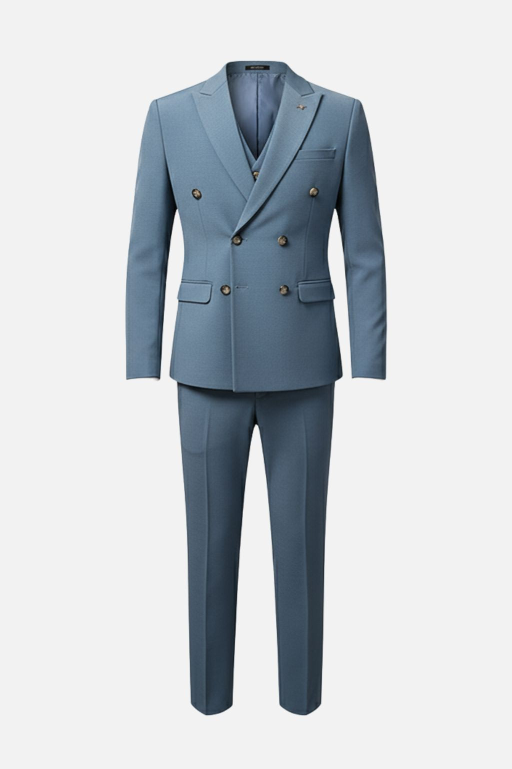 Double-Breasted Tailored Blue Three-Piece Suit