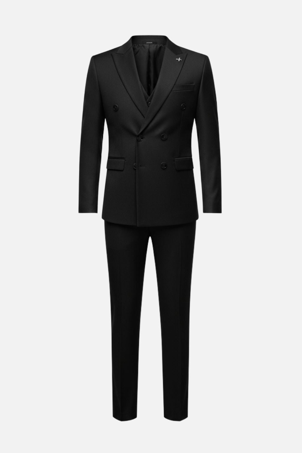 Double-Breasted Tailored Black Three-Piece Suit