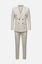Double-Breasted Tailored Beige Three-Piece Suit