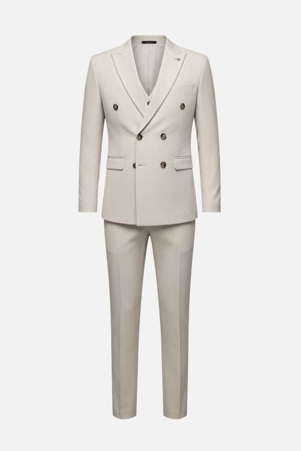 Double-Breasted Tailored Beige Three-Piece Suit